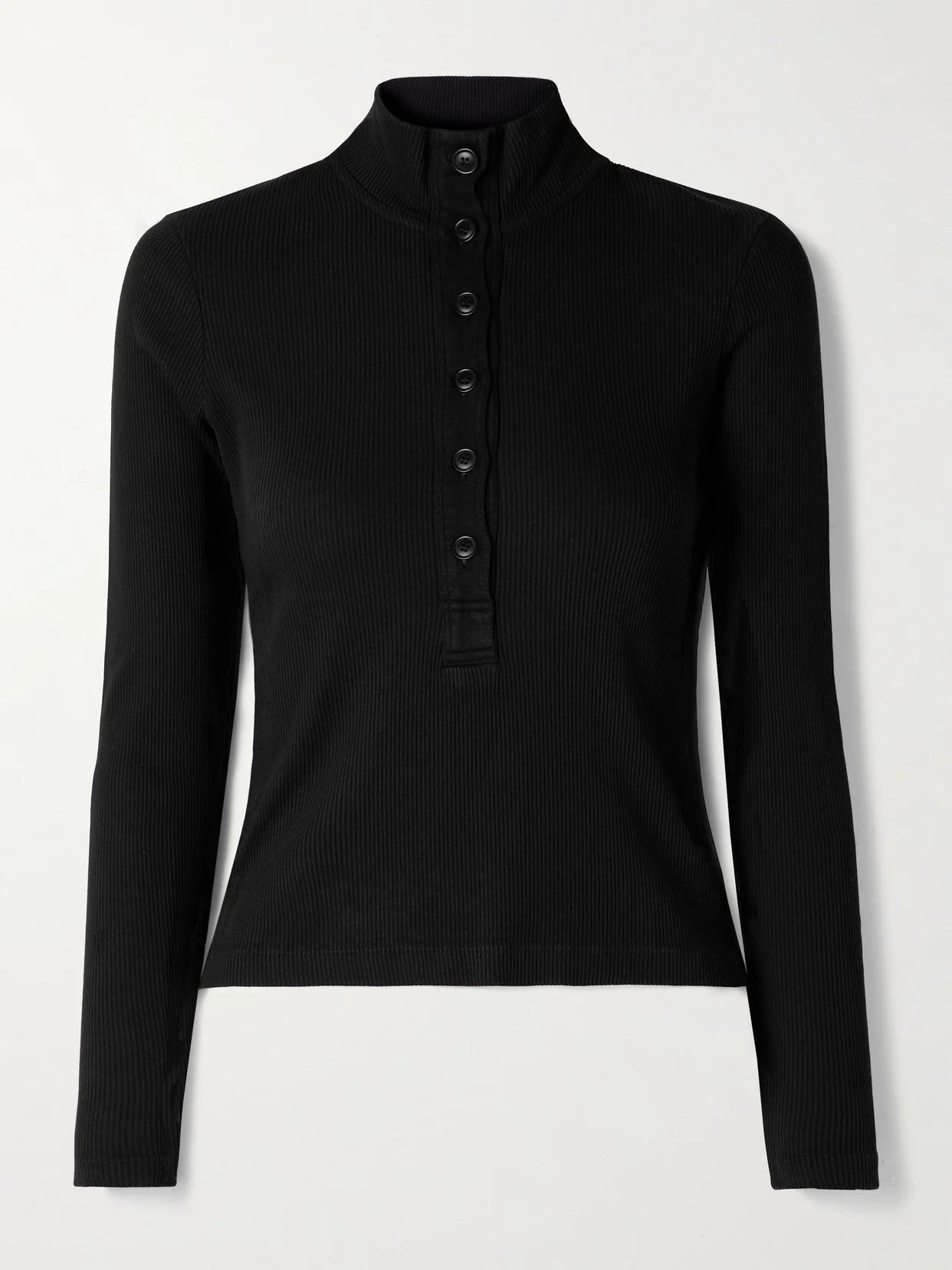 Sheena Ribbed Stretch-cotton And Lyocell-blend Henley Top - 1