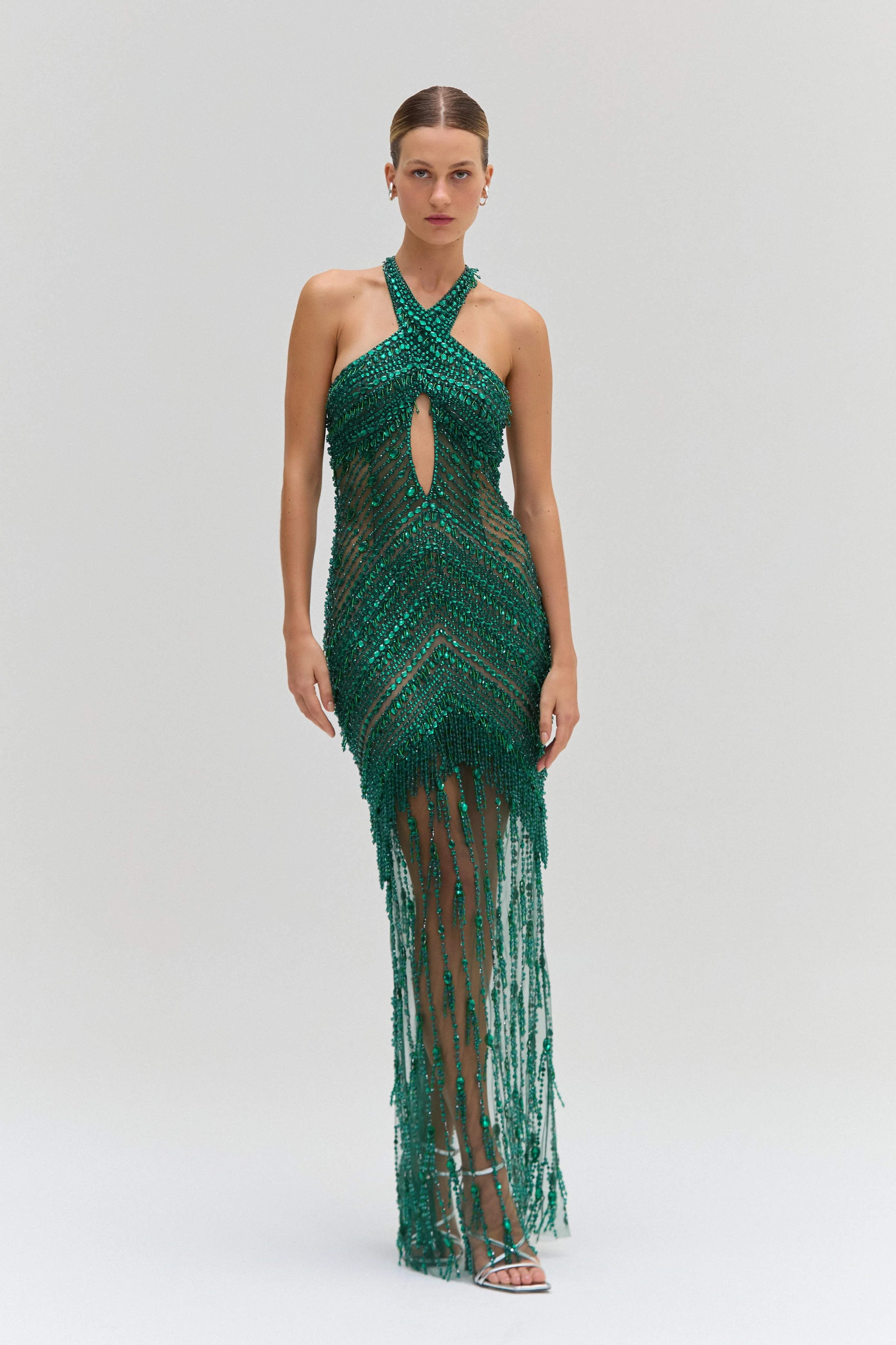 CRYSTAL EMBROIDERY HALTERNECK GOWN - 1
