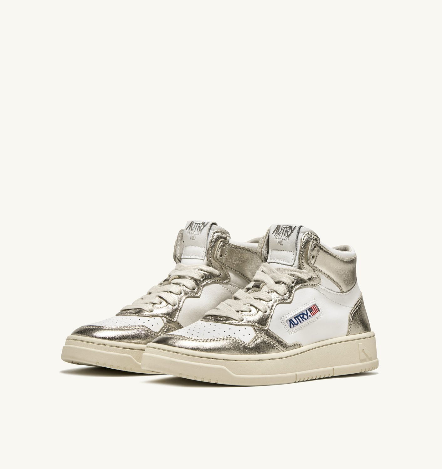 MEDALIST MID BICOLOR SNEAKERS IN WHITE AND PLATINUM LEATHER - 2