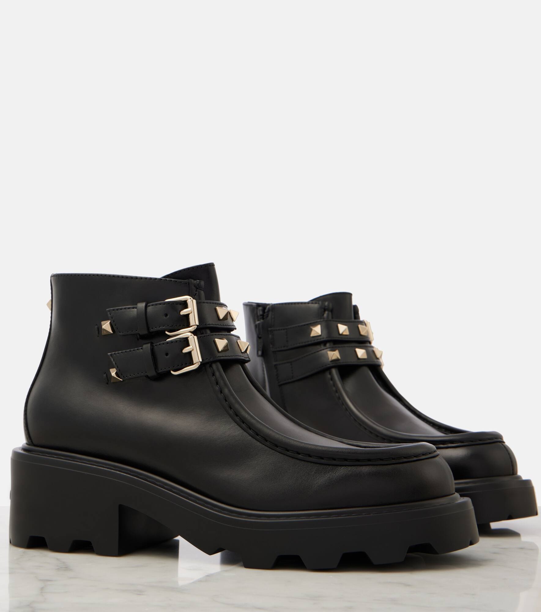 Rockstud leather ankle boots - 5