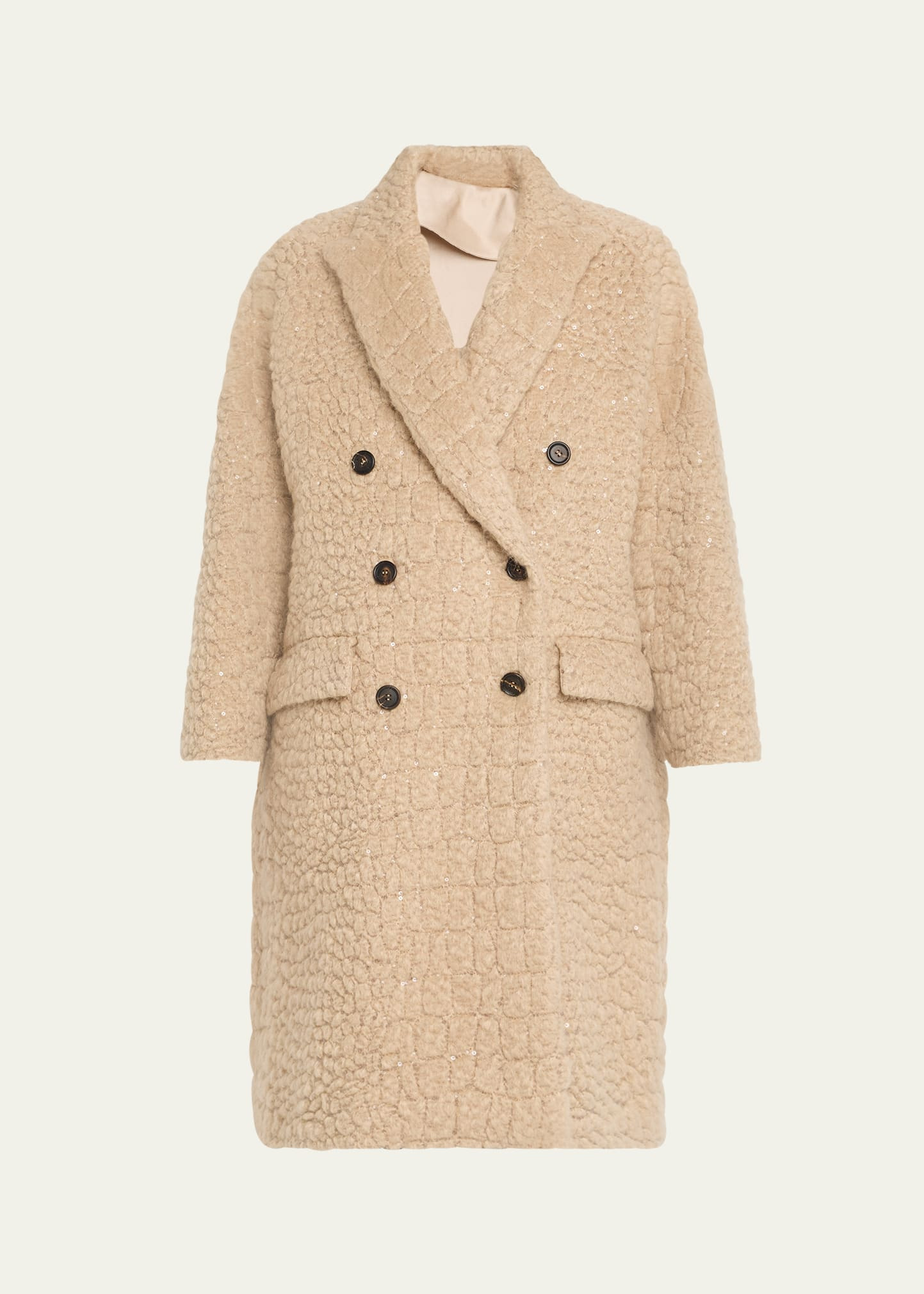 Paillette Crocco-Effect Mohair Double-Breasted Overcoat - 1