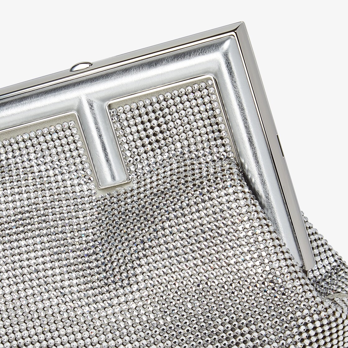 Small Fendi First bag made of gray nubuck leather, finely embroidered with crystals. Oversized F met - 5