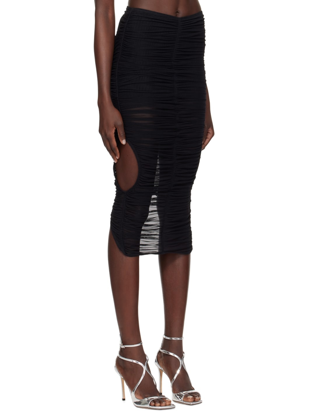 Black Ruched Midi Skirt - 2