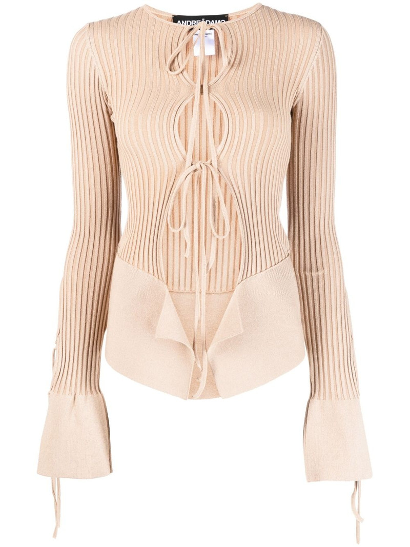 tie-fastening long-sleeve knitted top 1