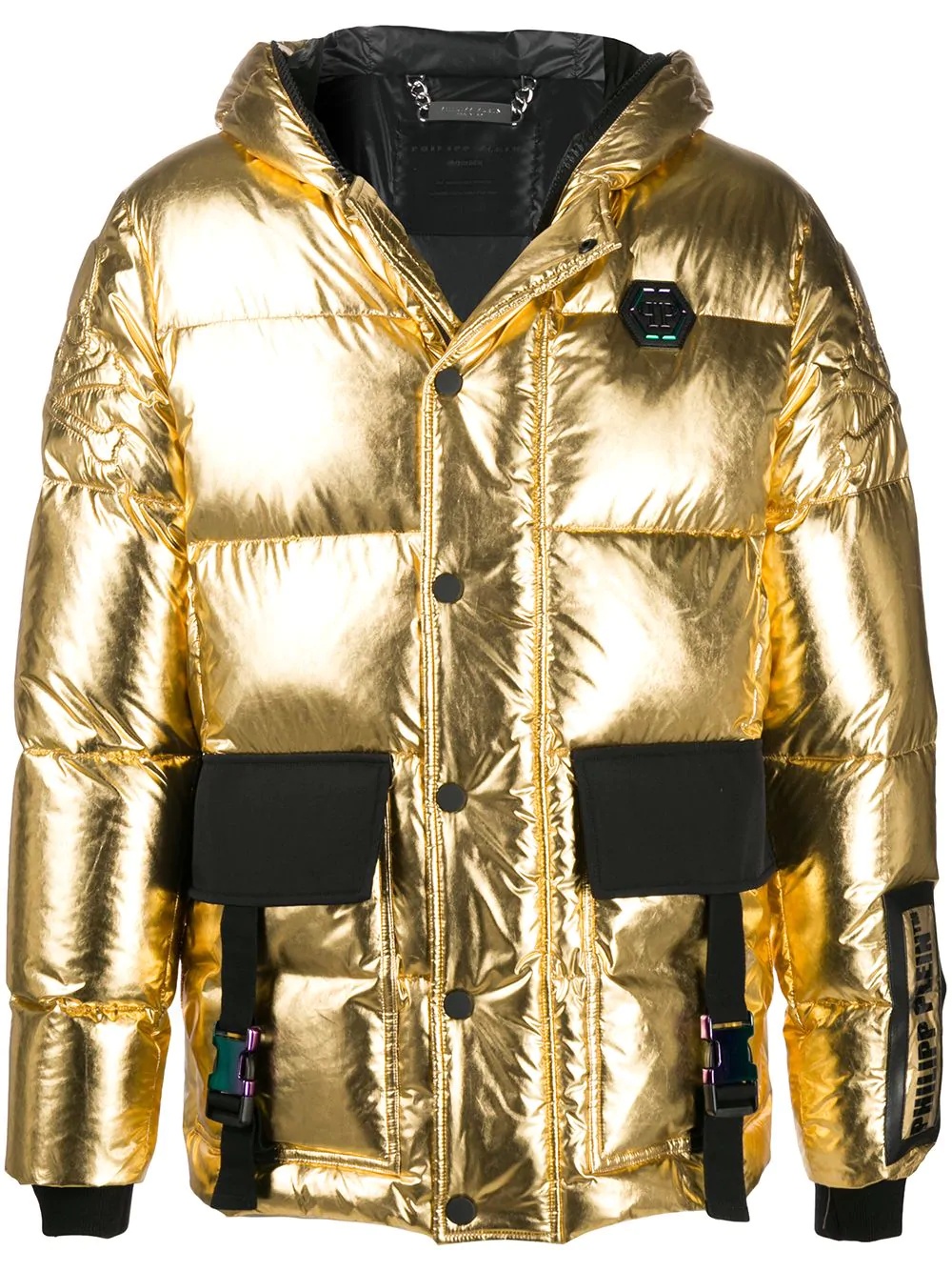 metallic padded hooded jacket  - 1