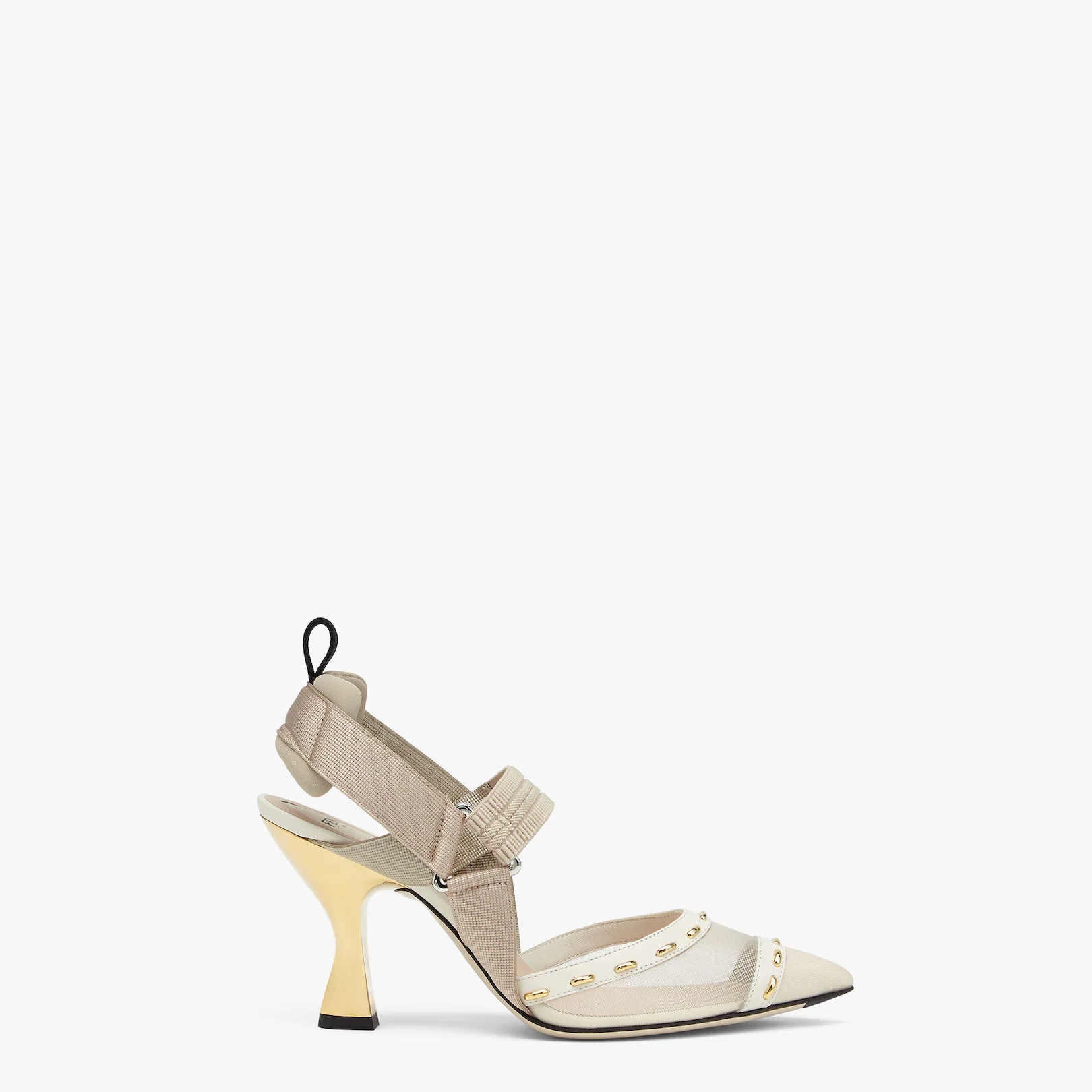Pink mesh, high-heel slingbacks with metal stitches - 1
