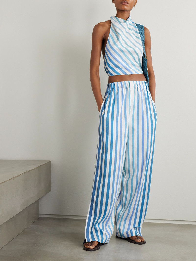 MARRAKSHI LIFE Striped cotton-blend halterneck top Blue outlook