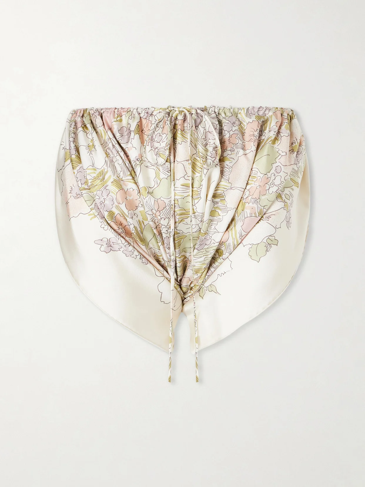 Ruched Floral-print Silk Mini Shorts - 1
