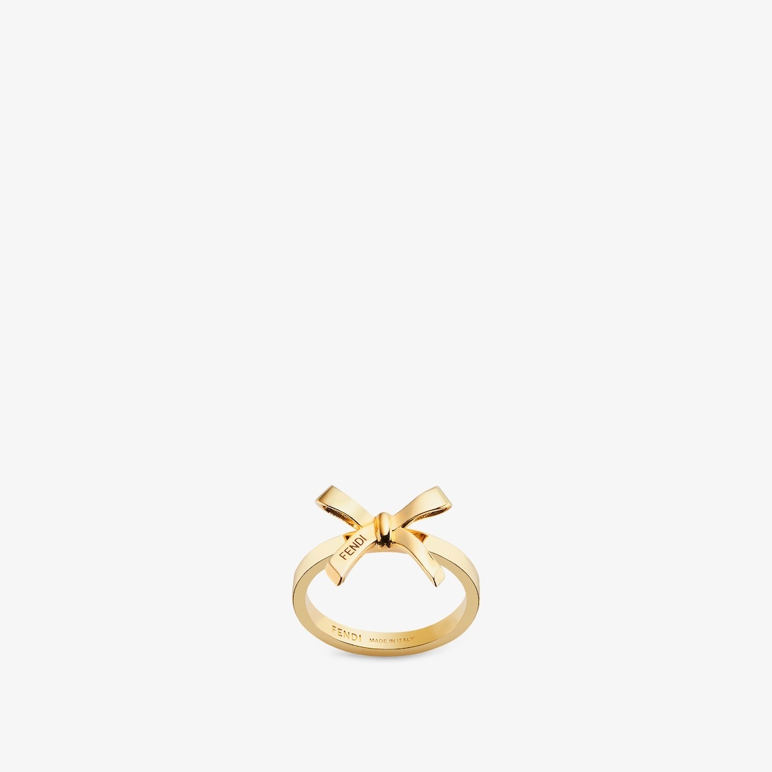 Ring with small bow. Made of gold-finish metal. Decorated with Fendi lettering enameled in black. Ma - 1