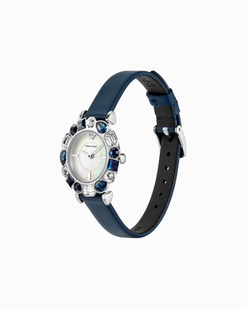 EMPORIO ARMANI TWO-HAND BLUE LEATHER WATCH outlook