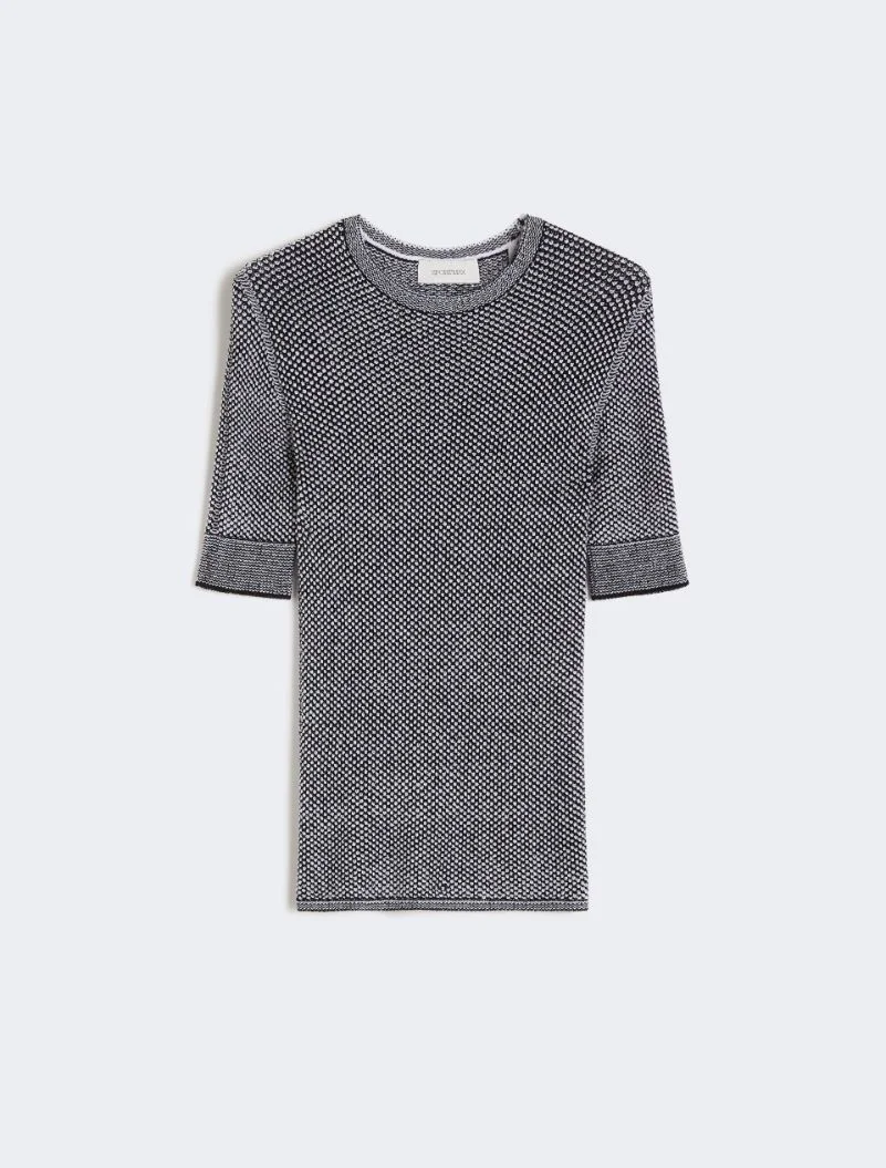 Viscose short-sleeved mesh jumper - white black - 1