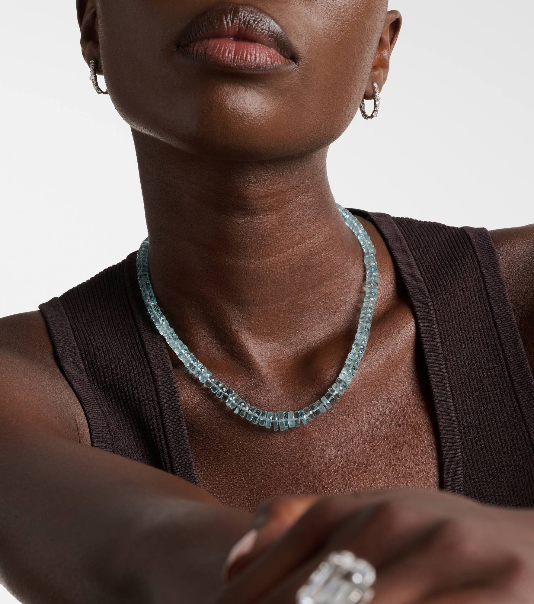 18k white gold necklace with aquamarines - 3