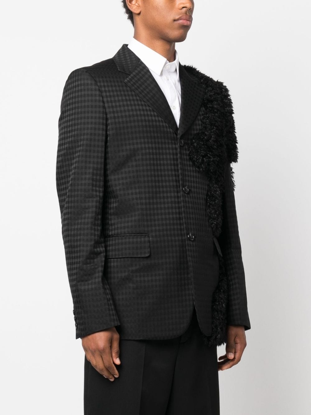 check-print shearling-detail blazer - 3
