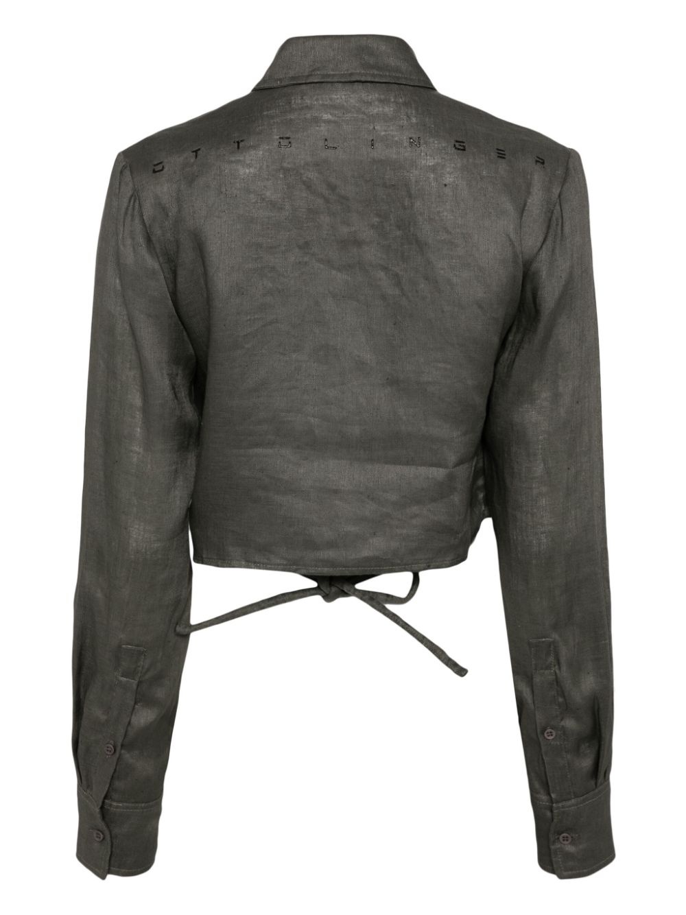 cropped tie-strap linen shirt - 2