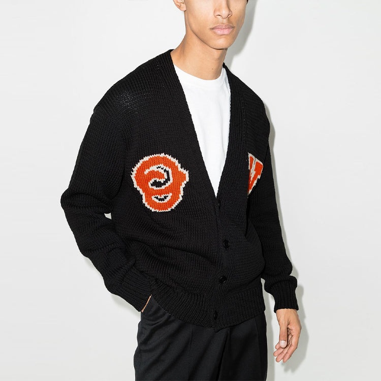 Off-White Logo Intarsia V neck single breasted Knit Cardigan Loose Fit Black OMHB014C99KNI0011020 - 4