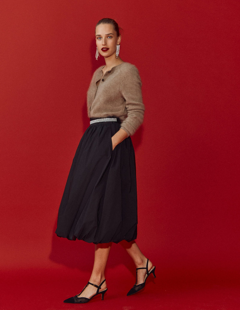 Bubble Hem Midi Skirt-Black 7