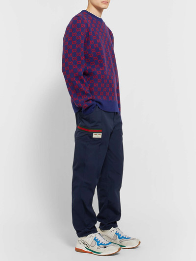 GUCCI Navy Tapered Logo-Appliquéd Tech-Jersey Drawstring Trousers outlook