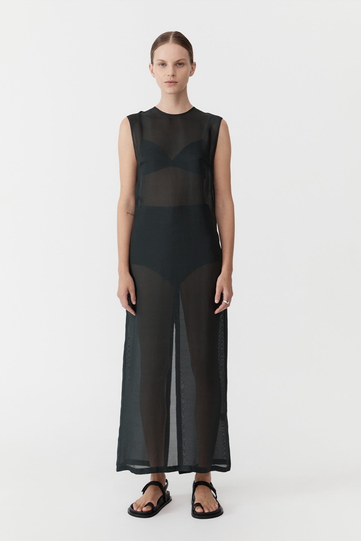 Sheer Silk Gauze Dress - Soot - 2