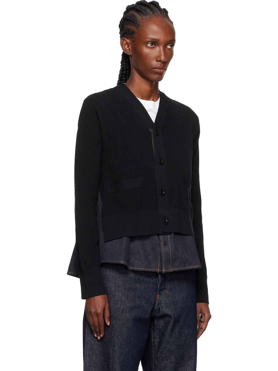 Black & Navy Denim x Knit Cardigan - 2