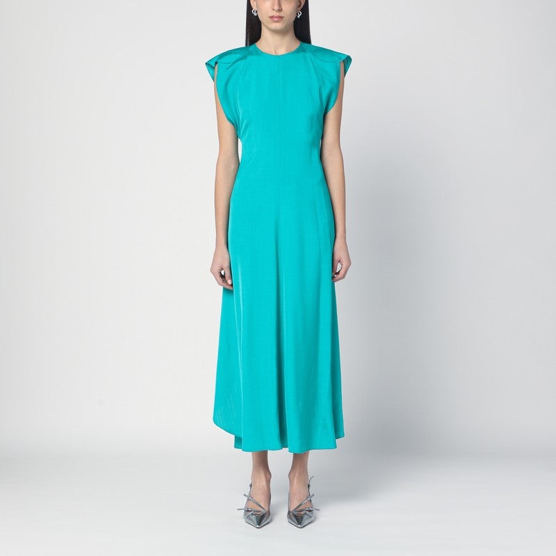 PEACOCK COLOUR MIDI DRESS WITH HOODED SLEEVES - 1