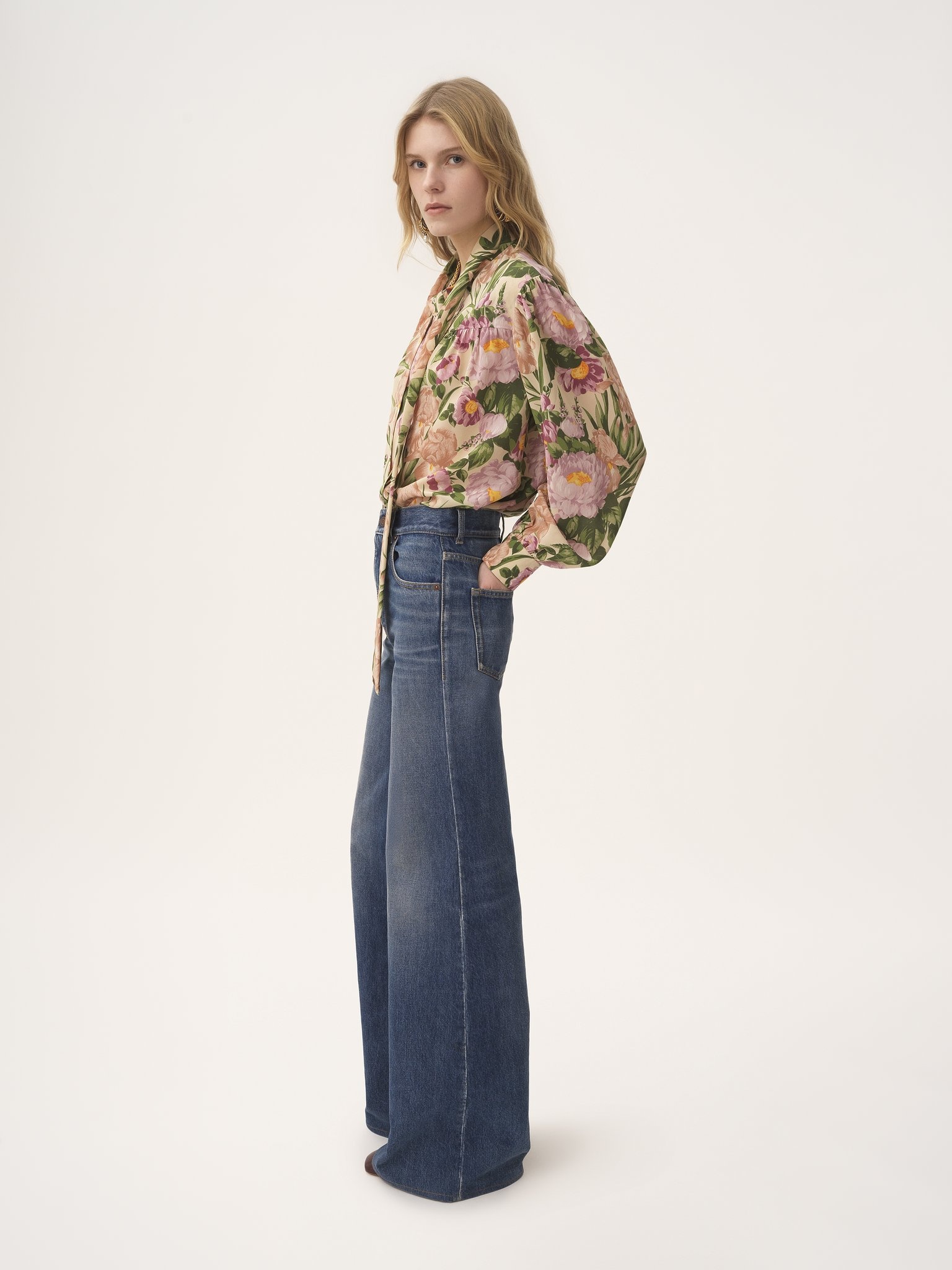 MAXI GATHERED LAVALLIÈRE BLOUSE IN CRÊPE DE CHINE - 7