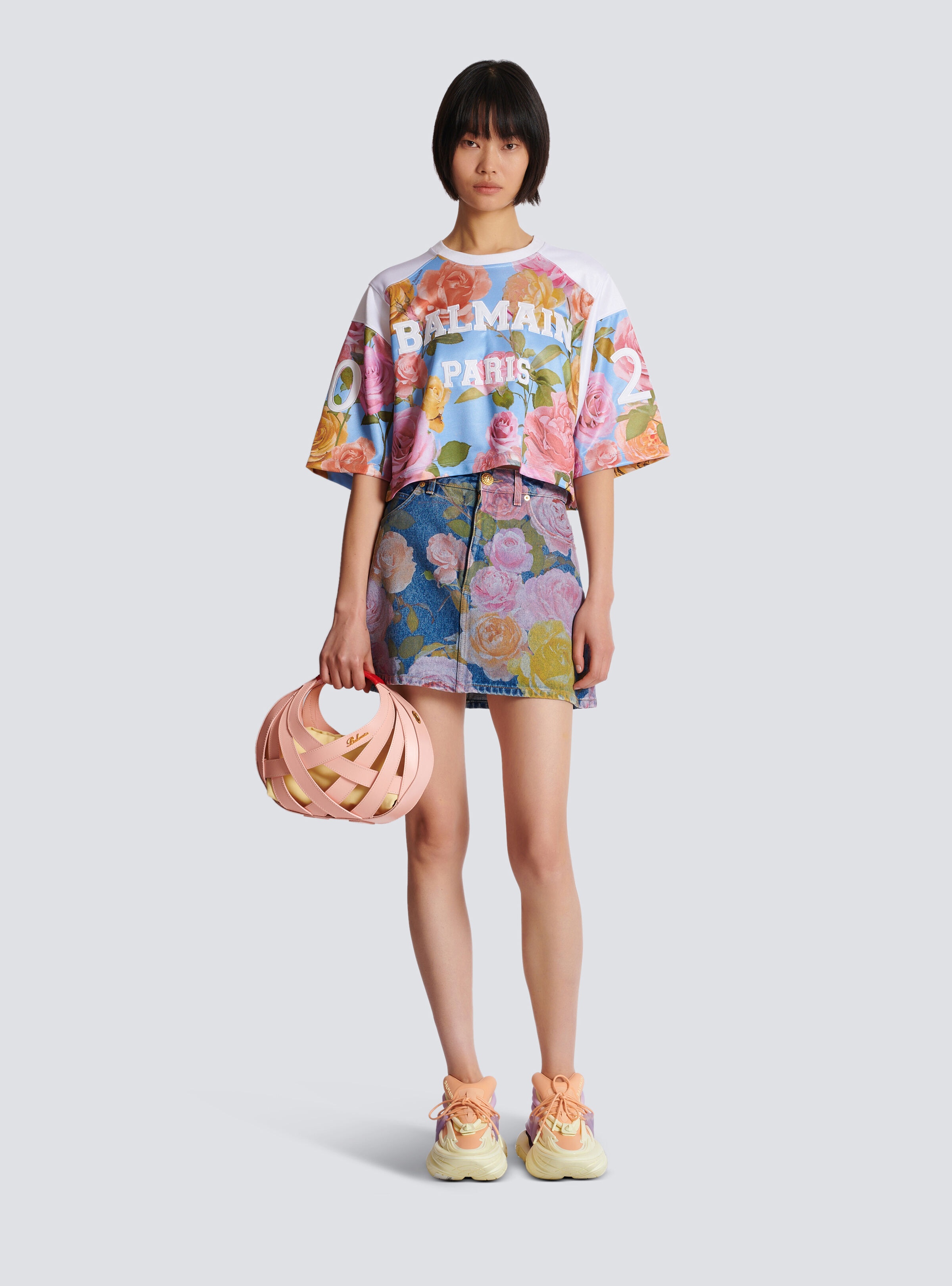 Balmain Baseball T-shirt with Pastel Roses print - 2