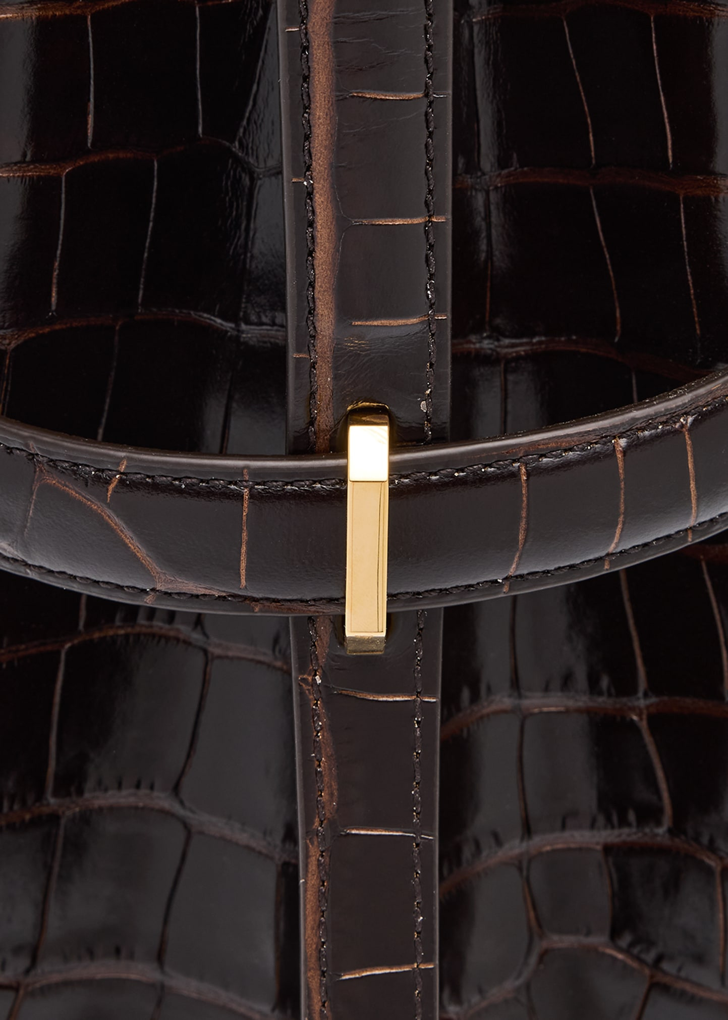 Belted Croc-Embossed Leather Bucket Bag - 5
