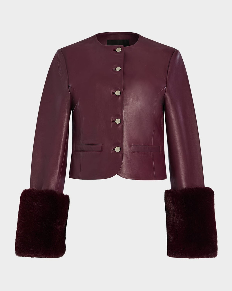 Talvi Leather Jacket with Faux Fur Cuffs 1