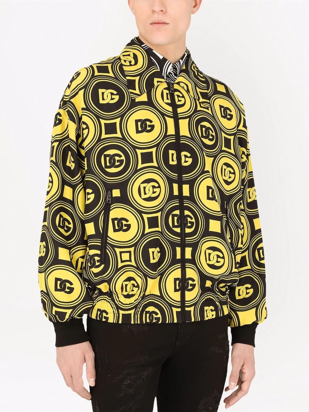 logo-print silk shirt jacket - 4