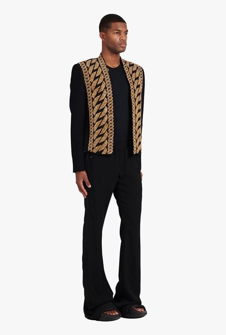 Black eco-designed spencer jacket with gold-tone chain embroidery - 7