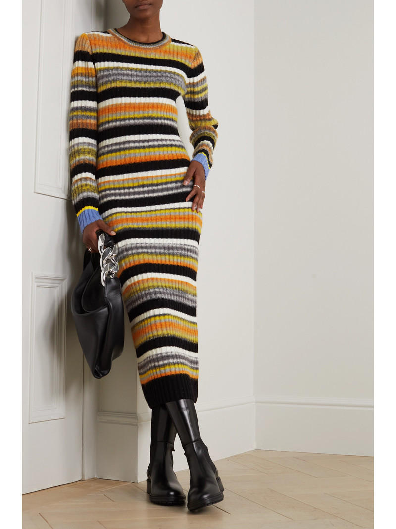 ZANKOV Camille Striped Brushed Ribbed-knit Midi Dress outlook