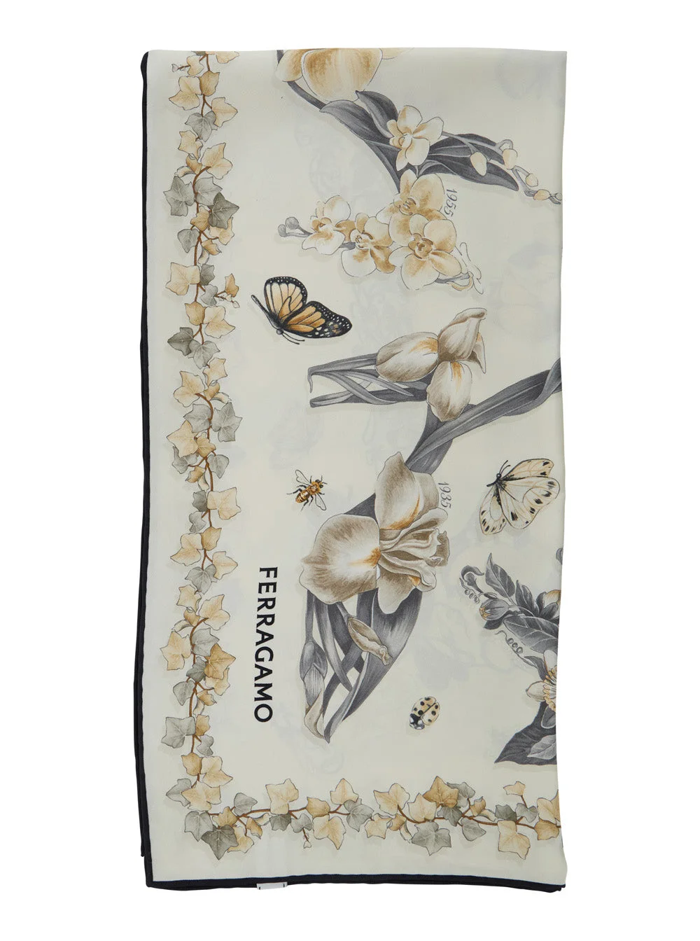 Ferragamo Women Beige Scarf With All-Over Floral Print In Silk For Women - 1