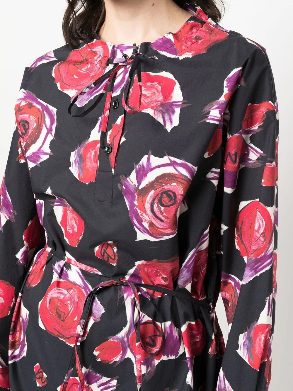rose-print tie-waist dress - 5