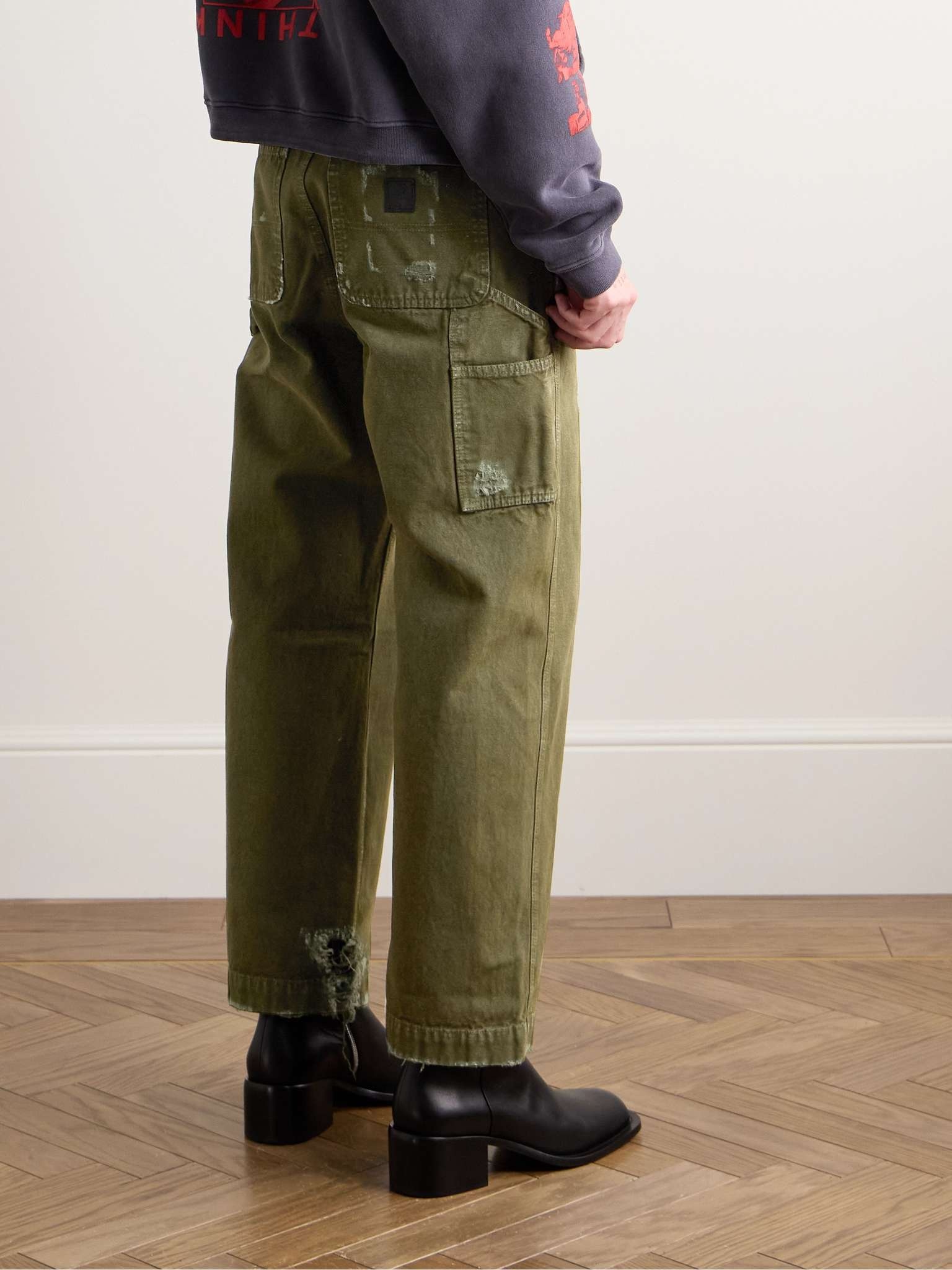 Straight-Leg Distressed Cotton-Canvas Trousers - 4