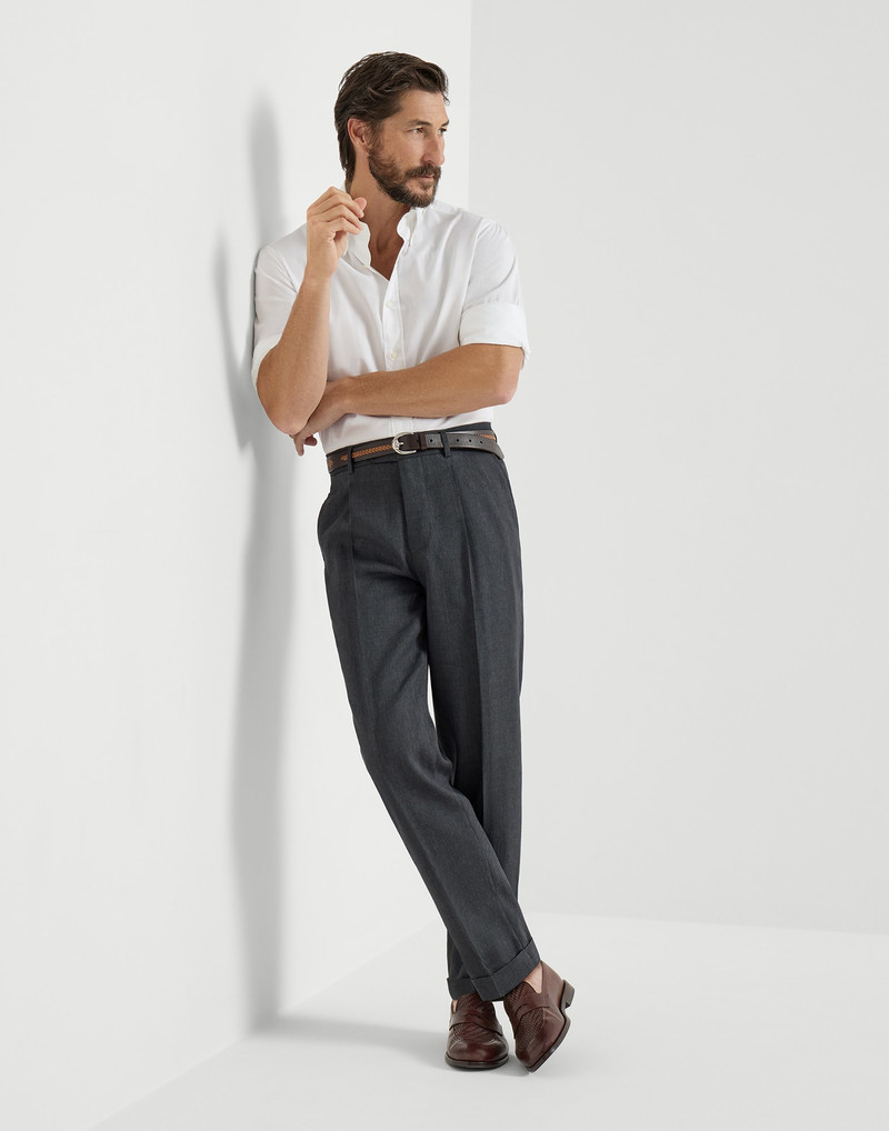 Linen and virgin wool chevron trousers with pleat 5