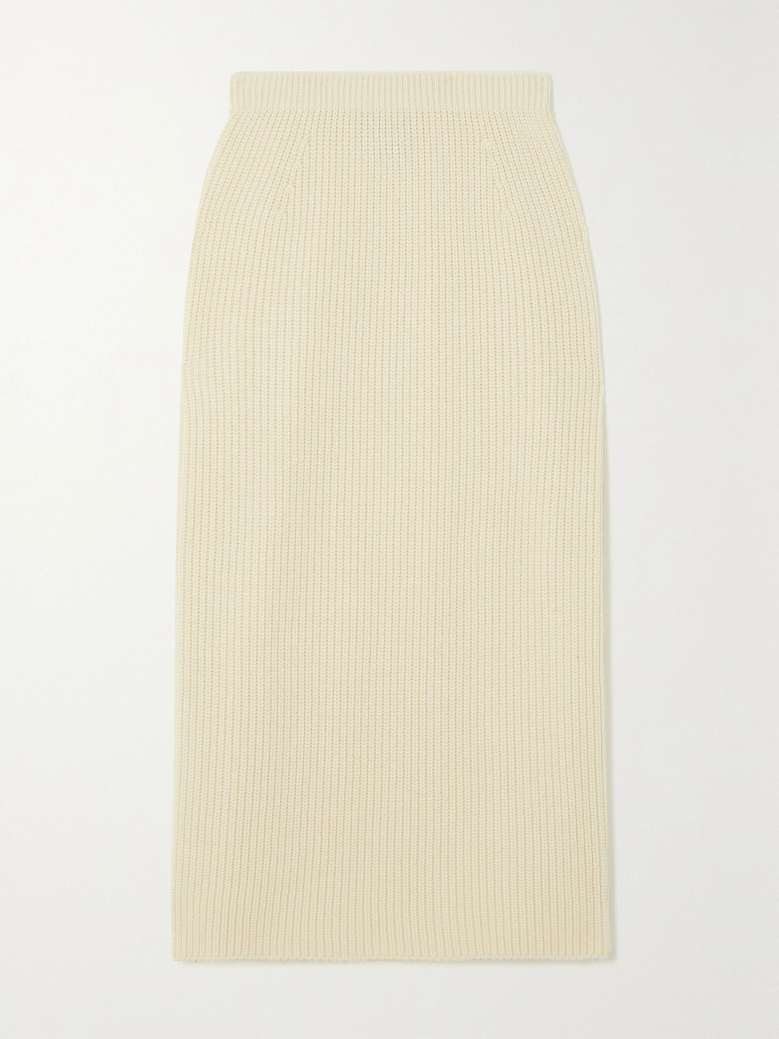 Davenport zip-embellished ribbed cashmere midi skirt Cream - 1