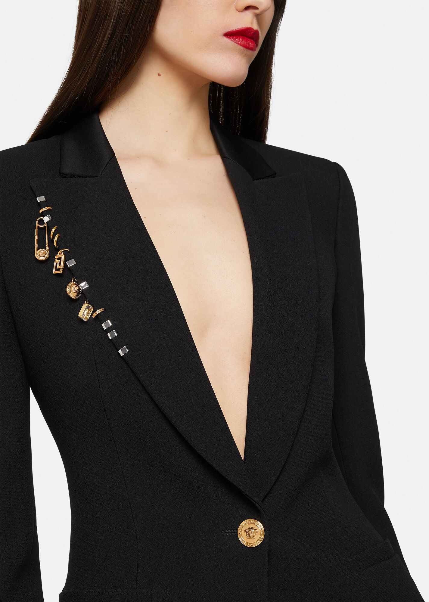 Charm-Embellished Satin Blazer - 5