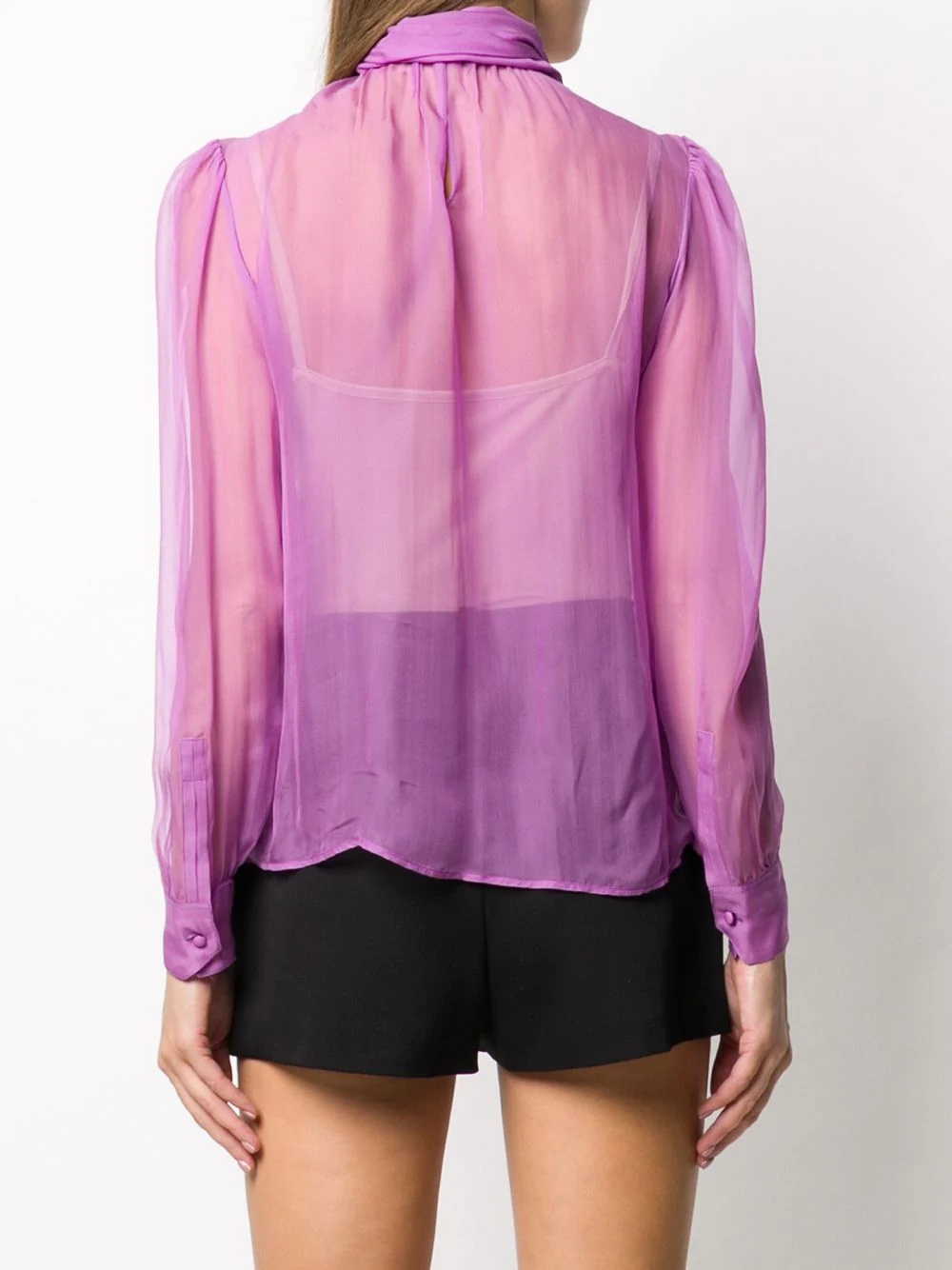 pussy-bow sheer silk blouse - 4