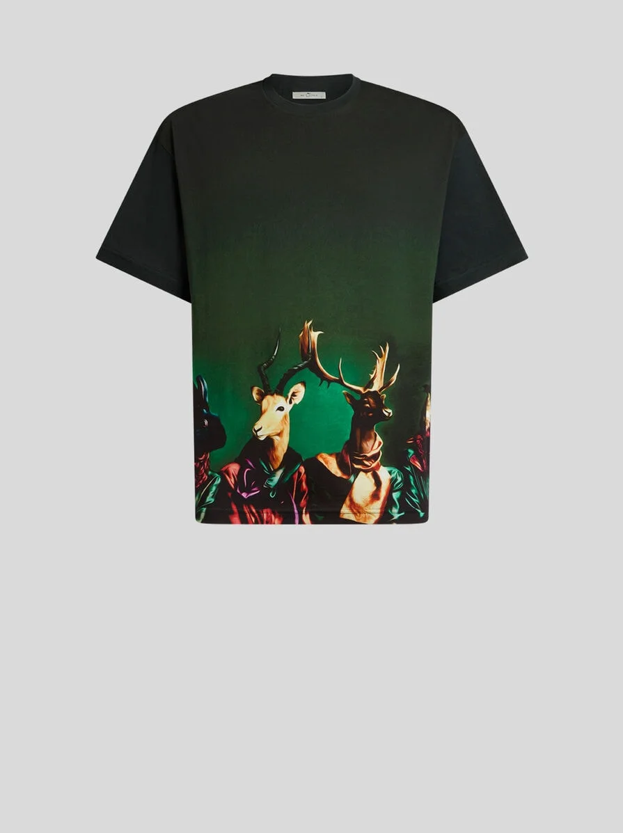 COTTON JERSEY T-SHIRT WITH PLACED ANIMAL PRINT - 1
