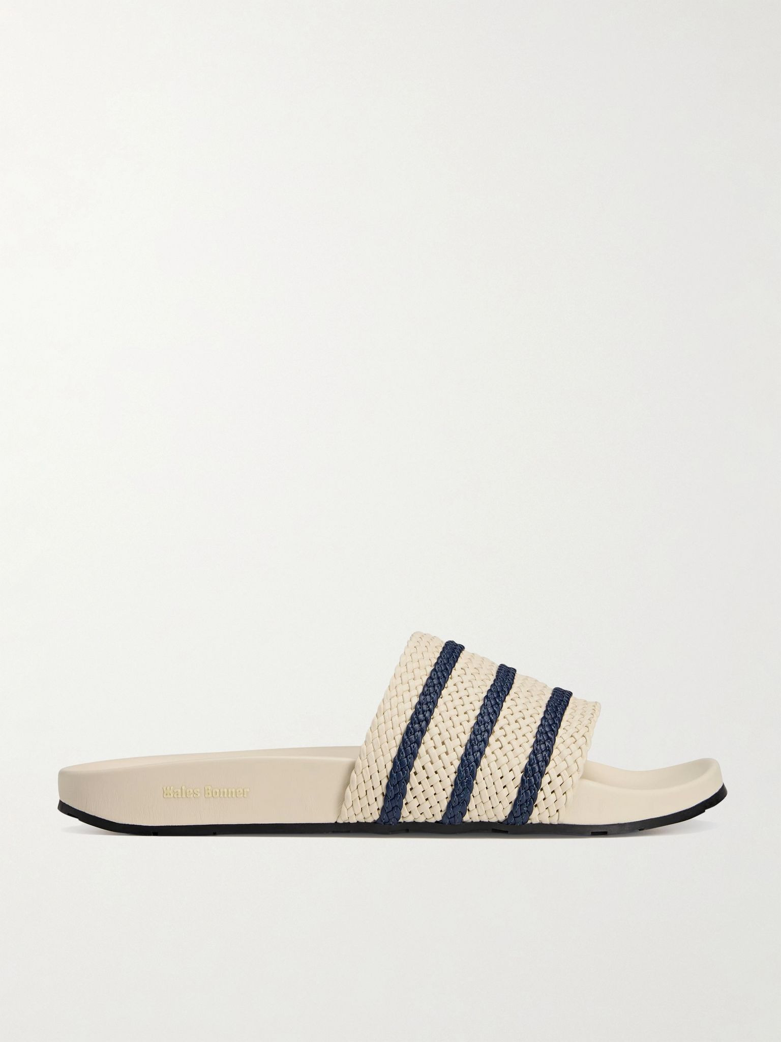 + Wales Bonner Adilette Striped Woven Leather Slides Off-white - 1