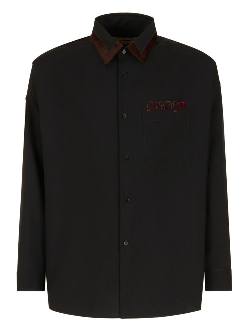 velvet-collared logo shirt 1