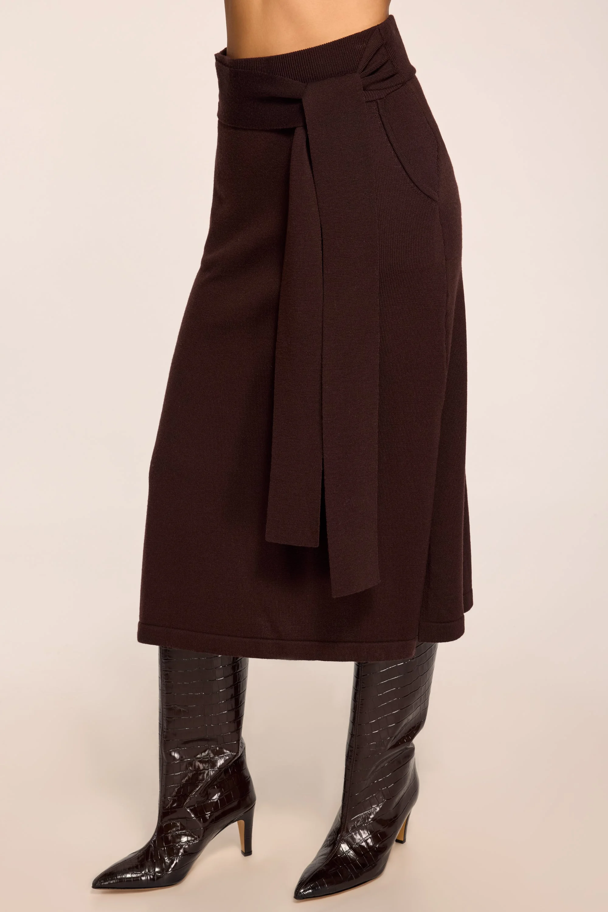 Abby Knit Midi Wrap Skirt | HERITAGE BROWN - 1