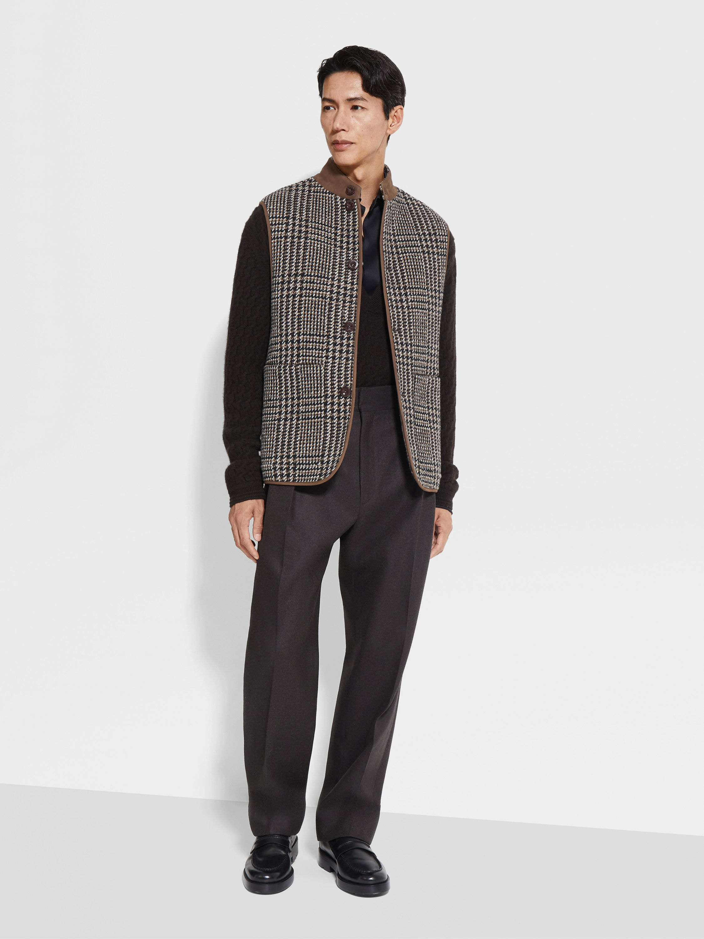 DARK BROWN MÉLANGE WOOL PANTS - 3