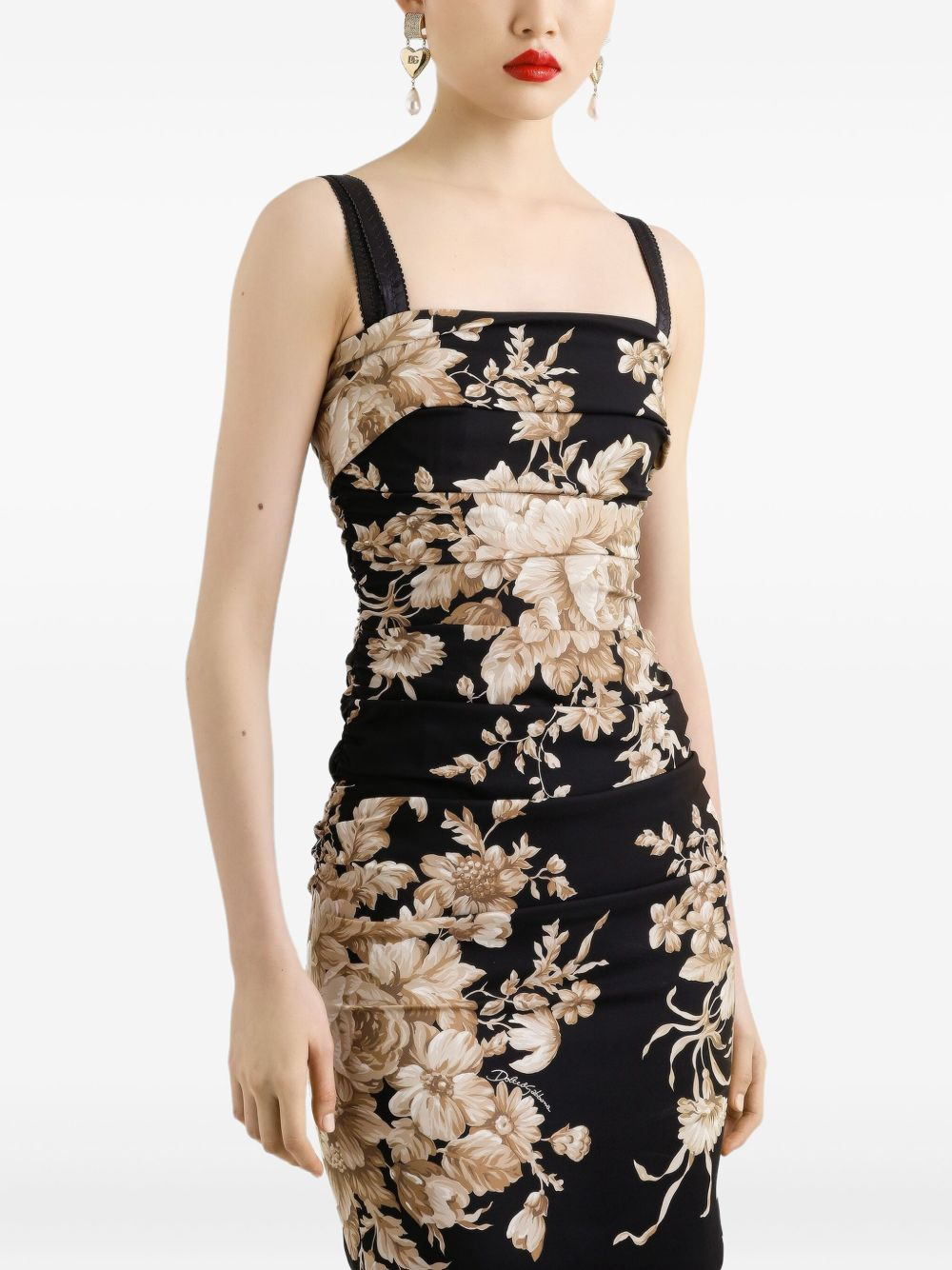 floral-print ruched midi dress - 4