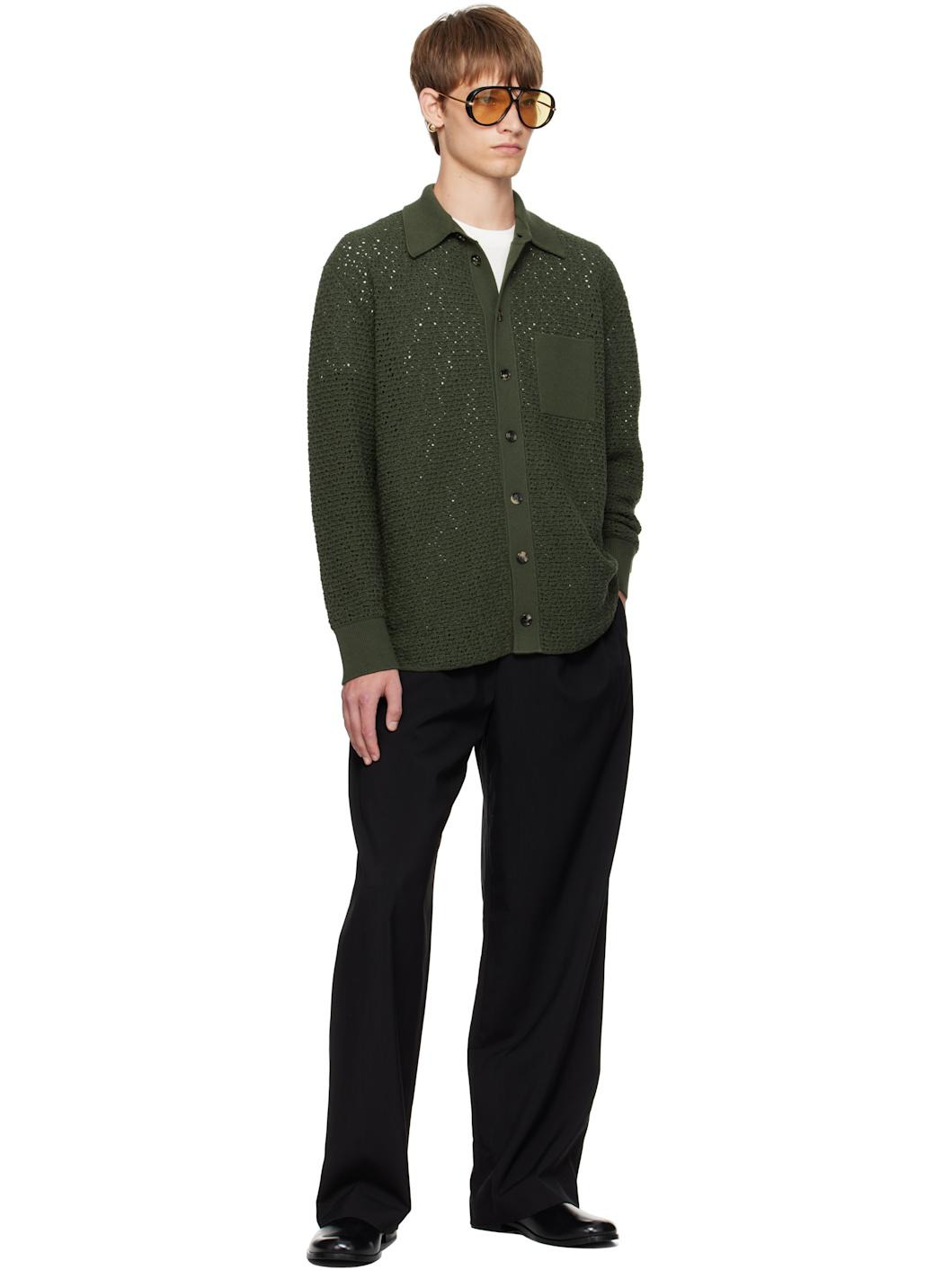 Green Cotton Crochet Cardigan - 4