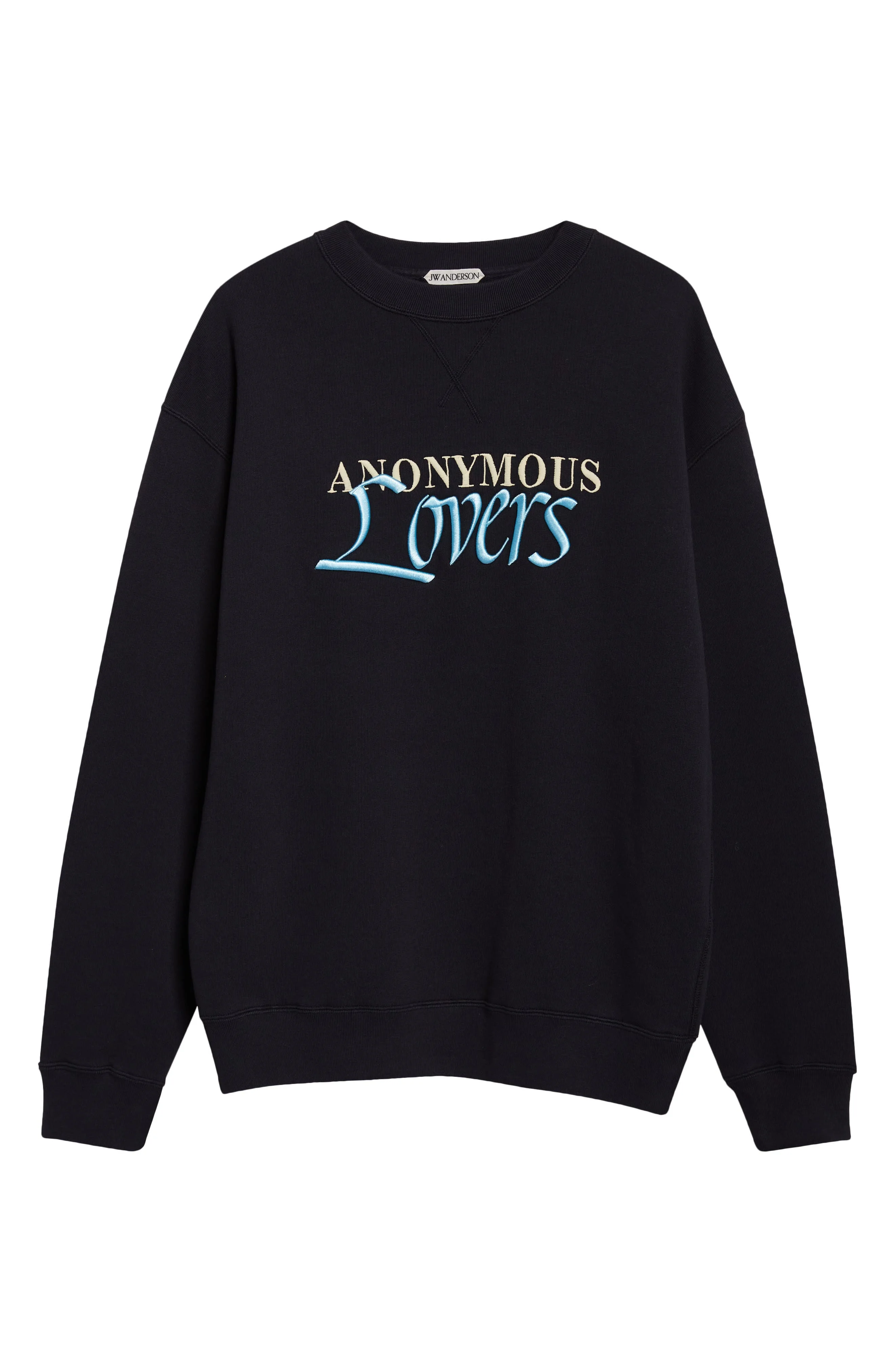 JW Anderson Anonymous Lovers Embroidered Jersey Sweatshirt in Washed Black at Nordstrom - 1