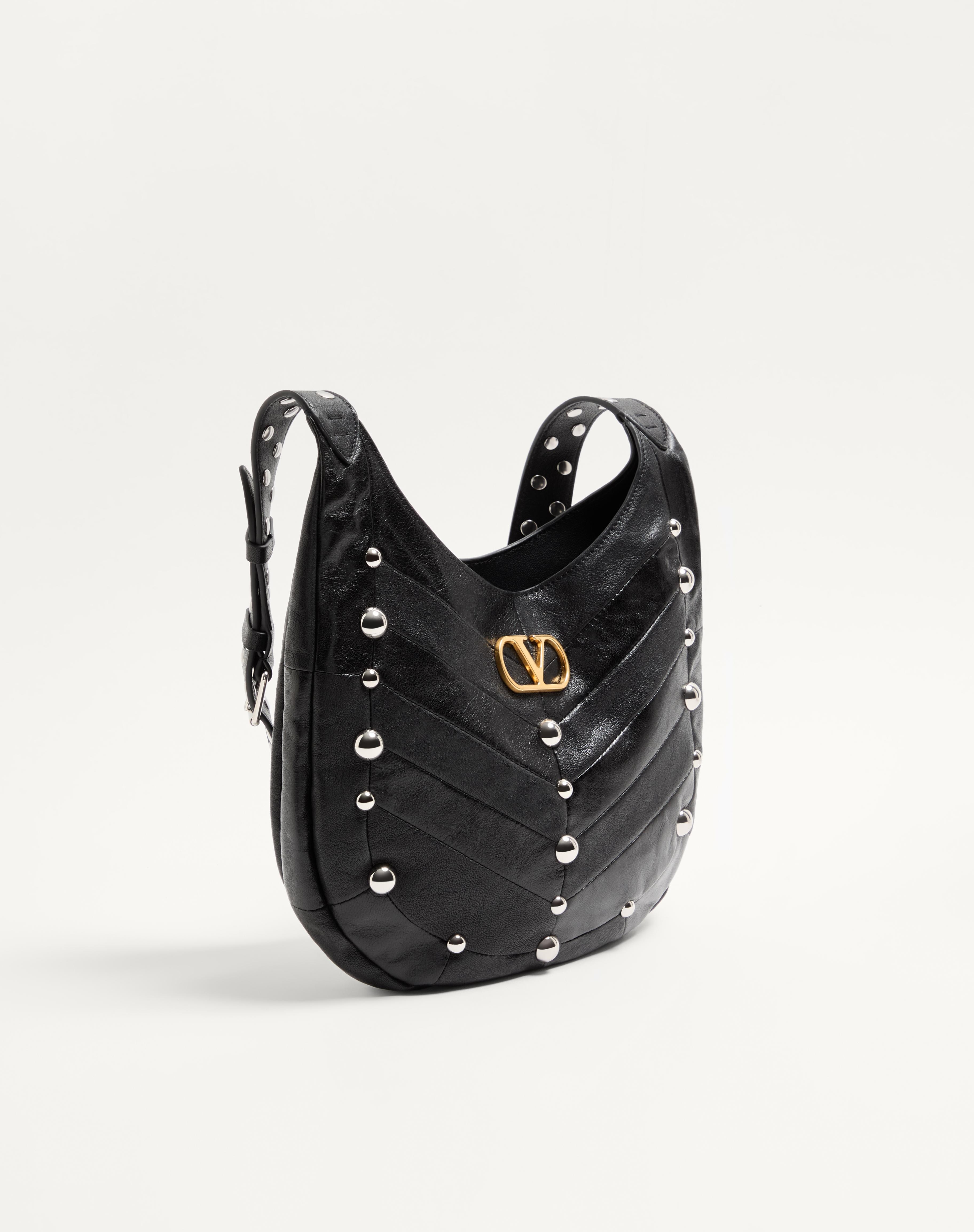 VALENTINO GARAVANI HOBOHO SMALL NAPPA LEATHER HOBO BAG WITH CHEVRON PATTERN AND STUDS - 3