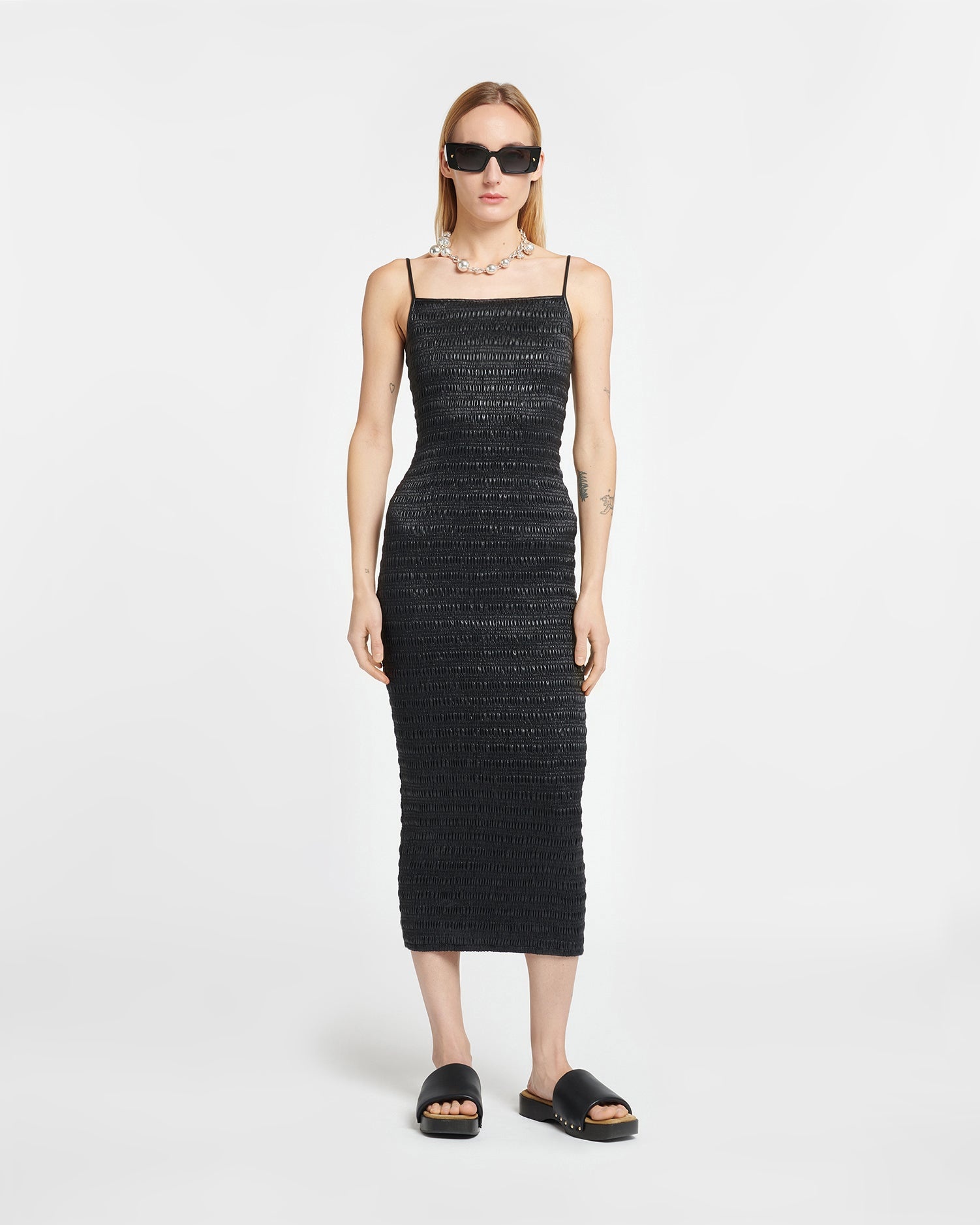 Smocked Okobor™ Alt-Leather Midi Dress - 2