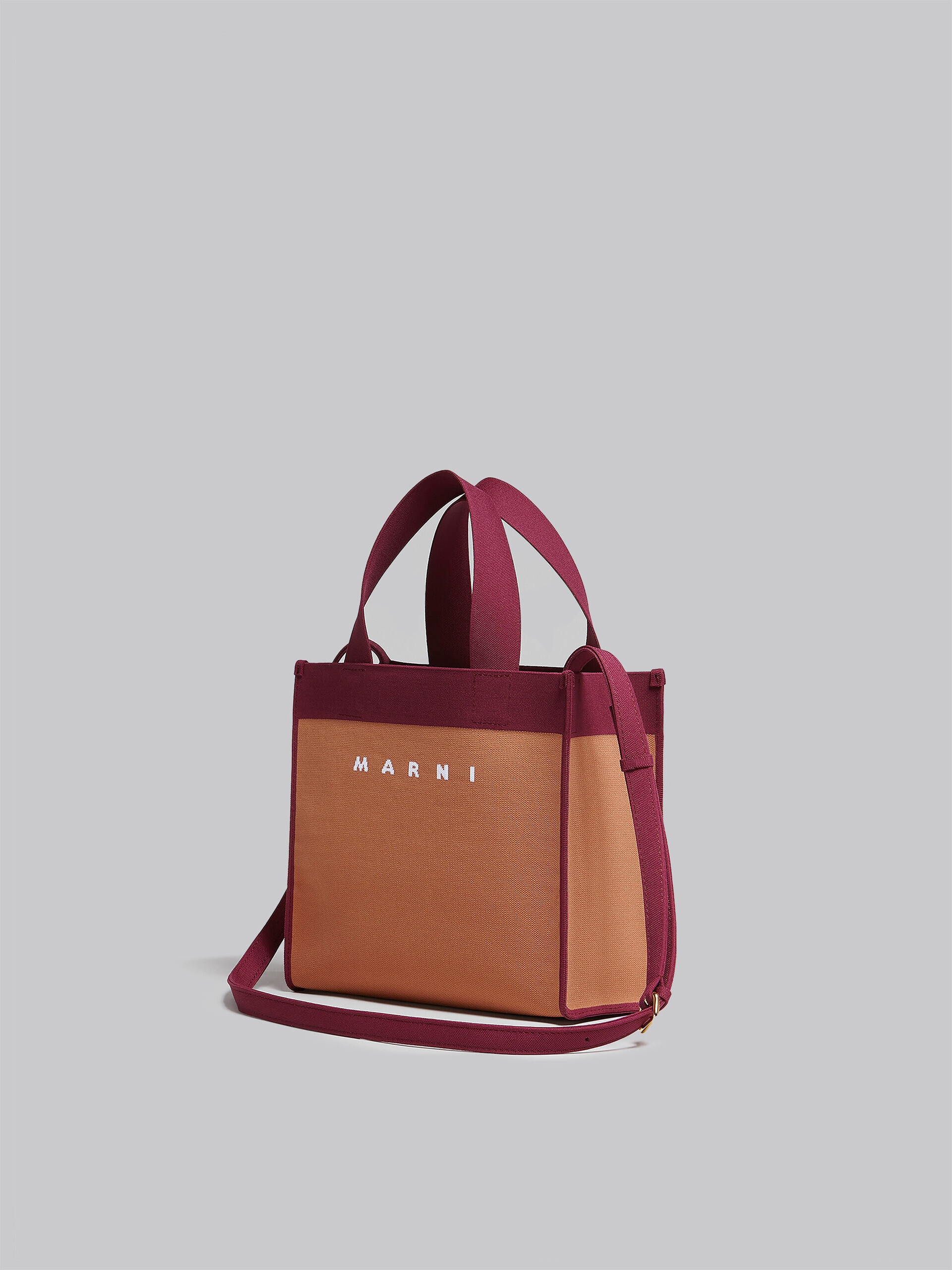 SMALL SHOPPING BAG IN BROWN AND PURPLE JACQUARD - 3