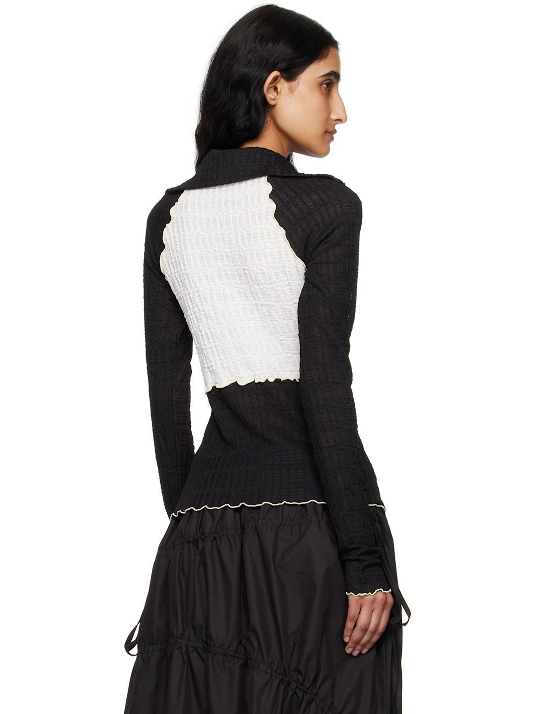 Black Half-Zip Wrinkle Top - 3